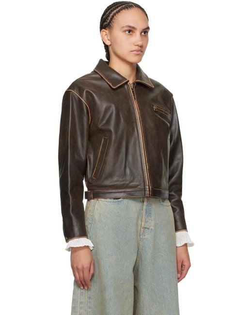OPEN YY Ssense Exclusive Leather Jacket in Black | Lyst