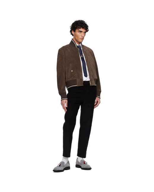 Thom Browne Black Knit Rib Blouson Suede Jacket for men