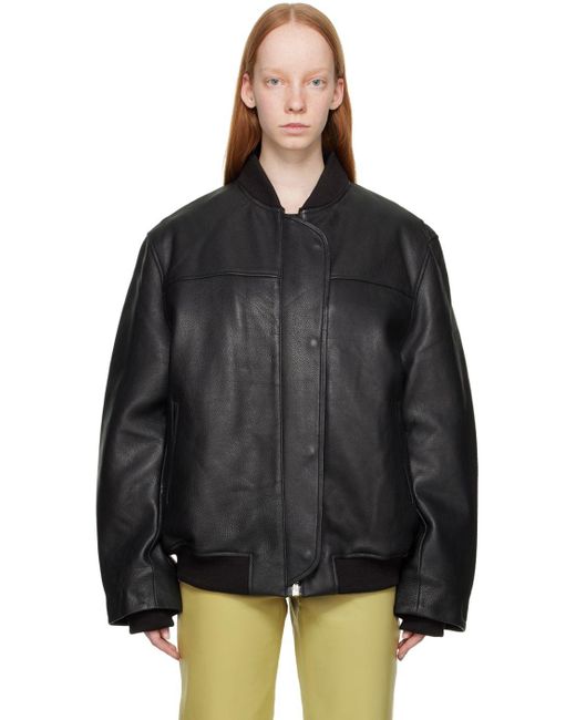 REMAIN Birger Christensen Black Maryan Leather Bomber Jacket