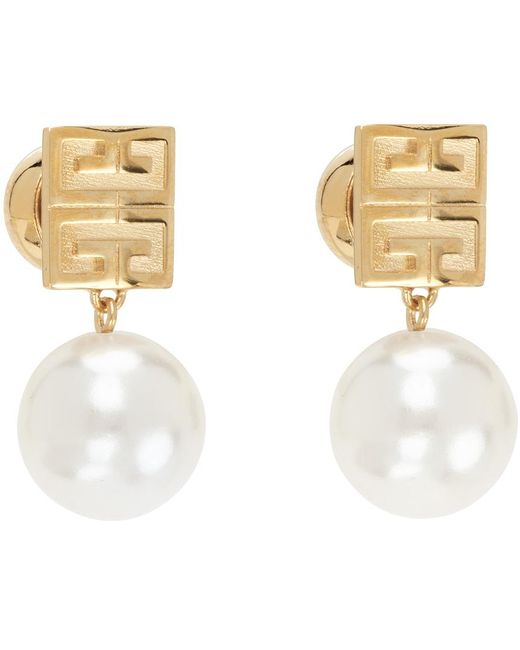 Givenchy Metallic Logo-engraved Brass And Pearl Drop Earrings