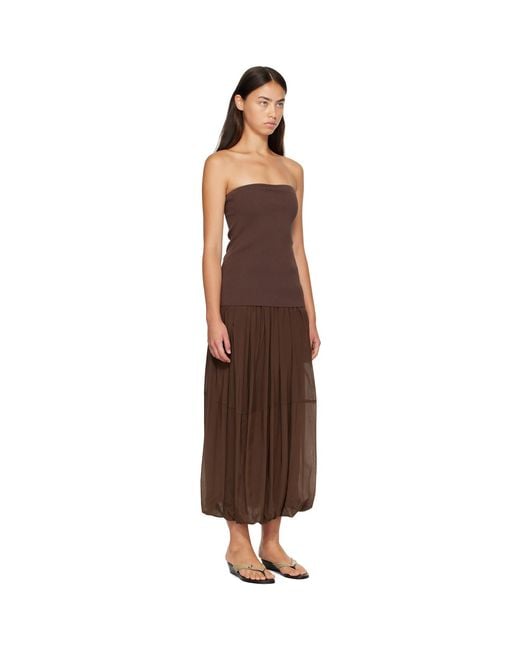 St. Agni Brown Strapless Balloon Hem Maxi Dress