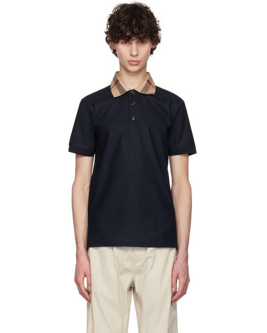 メンズ Burberry ネイビー コットン ポロシャツ Black