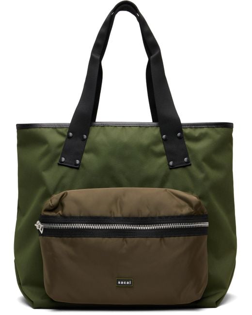 Sacai メンズ グリーン カーキ ラージ ポケット トートバッグ