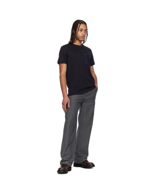 Moncler Black Cotton & Denim Pocket T-Shirt for men