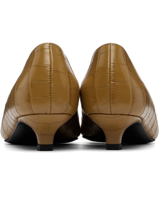 Totême  Brown Sharp Croco-Embossed Kitten Heels
