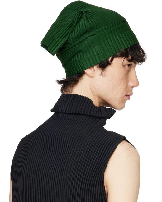 Homme Plissé Issey Miyake Green Pleats Tube Beanie for men