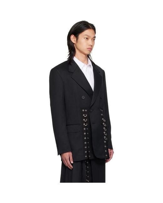 Simone Rocha Black Double Breasted Grommet Ring Hem Slice Blazer for men