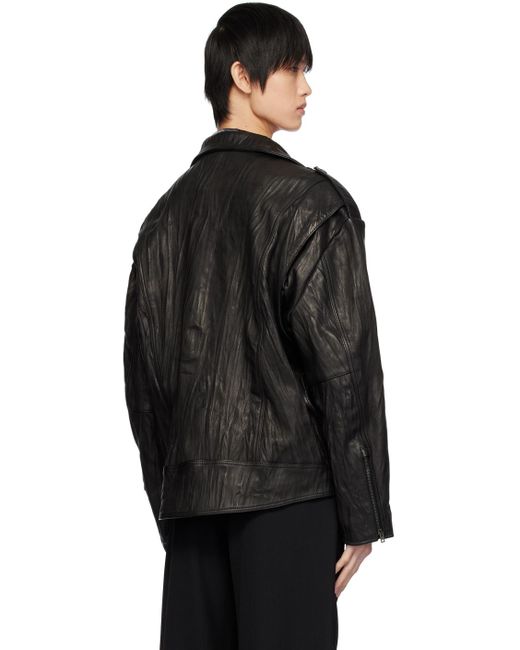 Acne Black Crinkled Leather Jacket for men