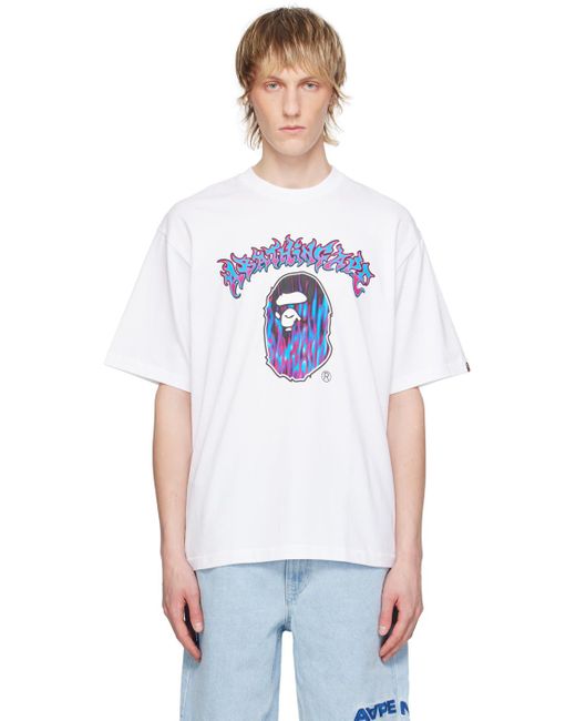 A Bathing Ape White Mad Flame Ape Head T-shirt for men