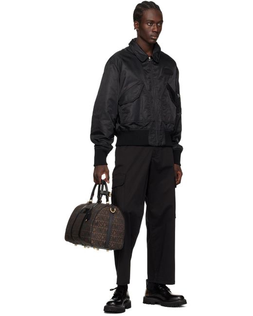 Moschino Black Brown Logo Duffle Bag for men