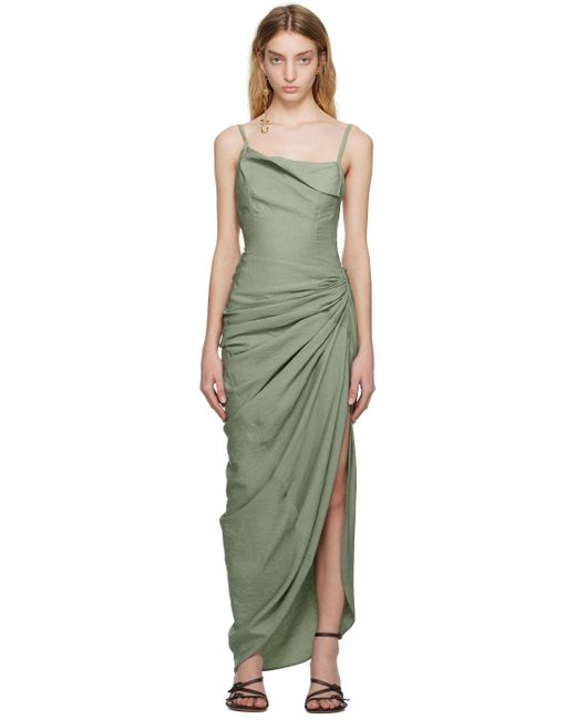 Jacquemus La Robe Saudade Cowl-neck Woven Maxi Dress in Green | Lyst