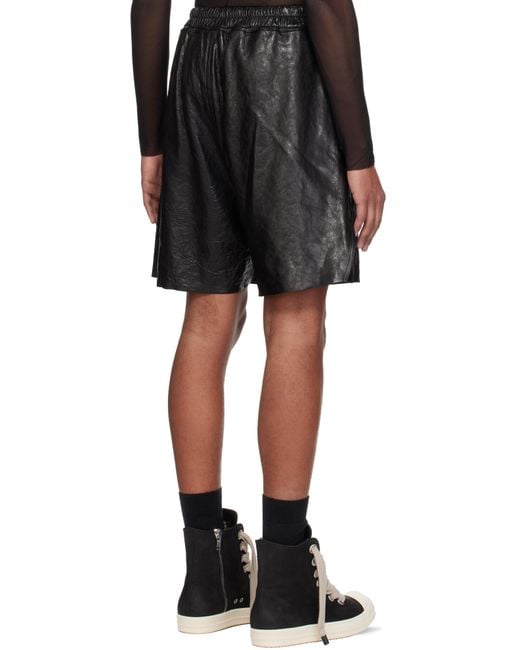 Rick Owens Black Temple Boxer Leather Shorts for men