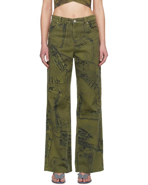 Blumarine Green Khaki Printed Jeans