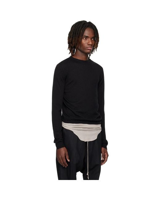 Rick Owens Black Temple Rasato Knit Cropped Biker Sweater for men