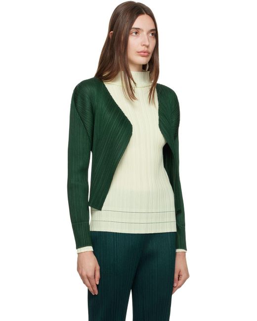 Pleats Please Issey Miyake Green New Colorful Basics 3 Cardigan | Lyst