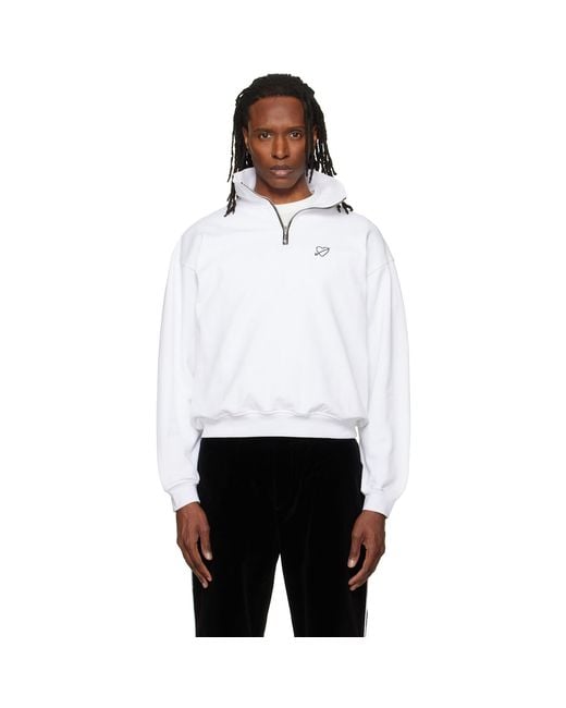 Ernest W. Baker White Ssense Exclusive Heart Half-Zip Sweatshirt for men