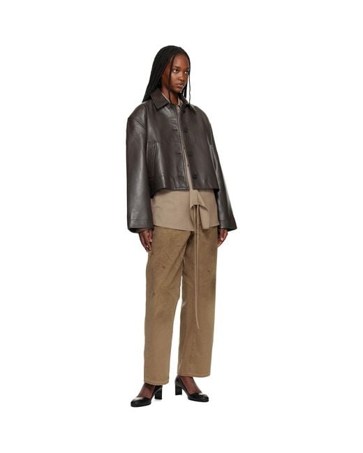 Studio Nicholson Black Button Through Cropped Leather Jacket