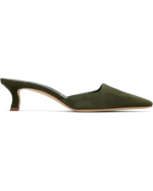 Manolo Blahnik Black Khaki Moiramu Mules