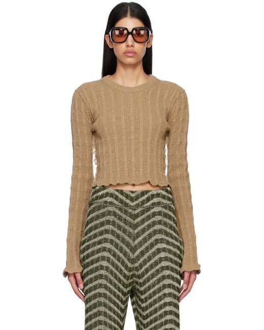 Acne Green Brown Frayed Sweater