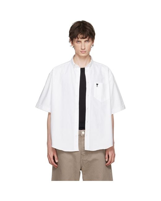 AMI White Boxy Embroide 'ami De Coeur' Shirt for men