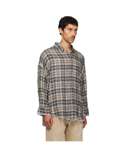 R13 Gray Shredded Seam Drop Neck Shirt for men