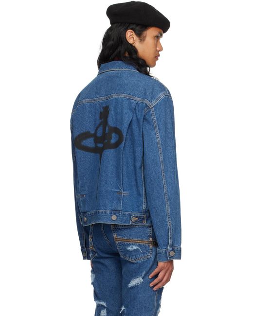 Vivienne Westwood Blue Spray Orb Denim Jacket for men
