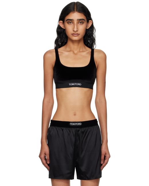 Tom Ford Black Stretch Lustrous Velour Signature Bralette