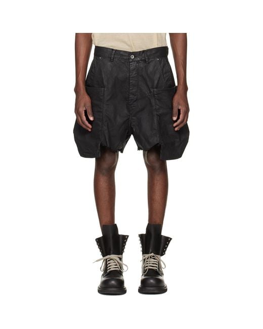 Rick Owens Black Temple Stefan Denim Cargo Shorts for men