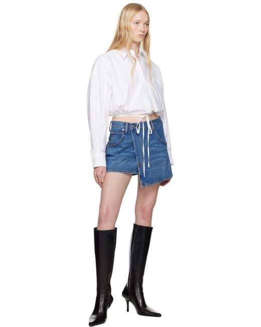 Jupe Portefeuille Bleue En Denim À Effet Usé Alexander Wang en coloris Blue