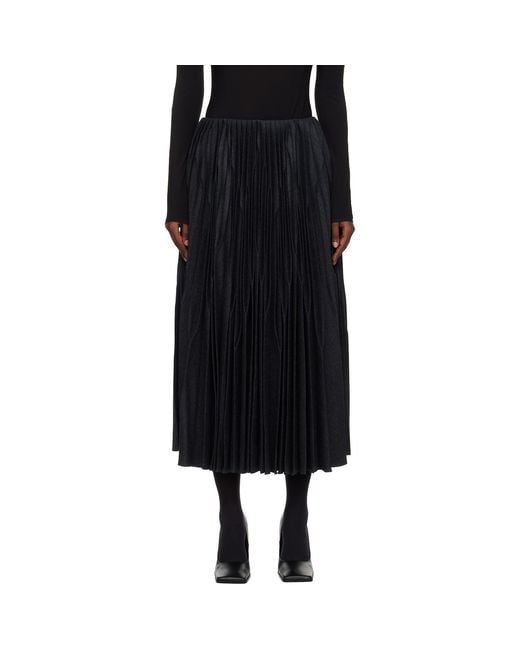 Alaïa Black Pleated Wool Midi Skirt