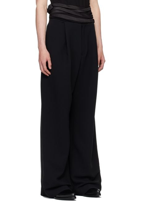 AARON ESH Black Waistbandless Wide Crêpe Trousers for men