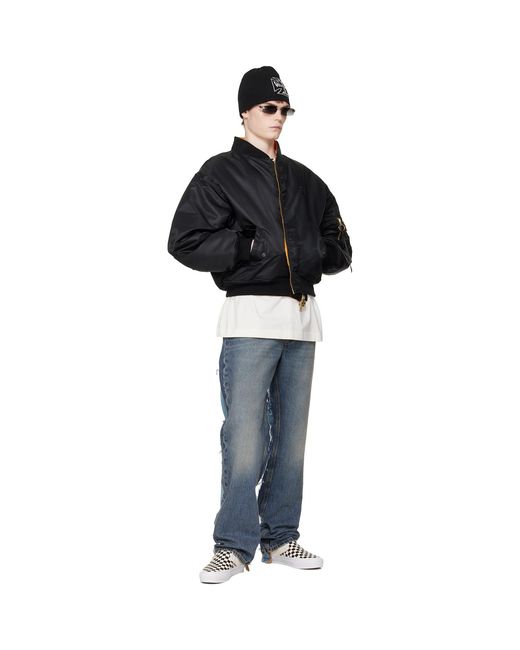Vetements Black Leather Crosses Bomber Jacket for men