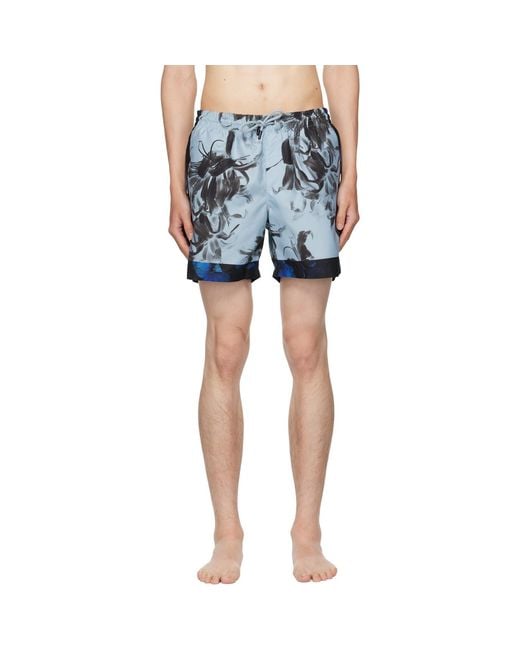 Dries Van Noten Blue Patterned Swim Shorts for men
