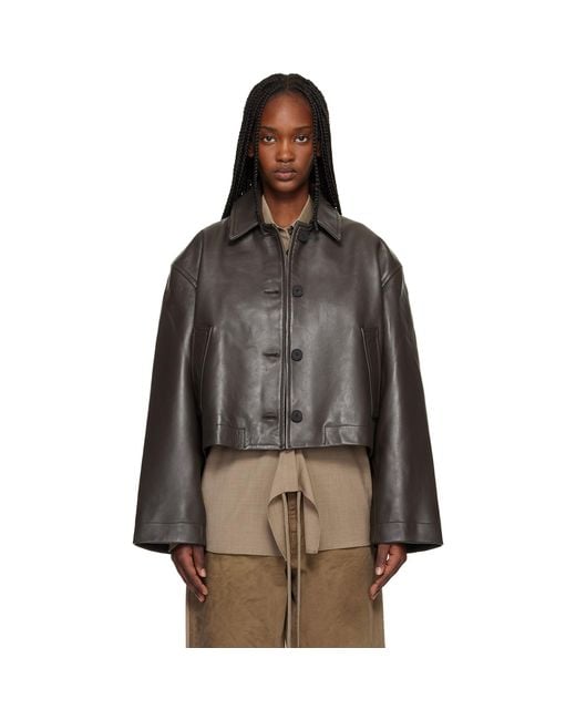 Studio Nicholson Black Button Through Cropped Leather Jacket