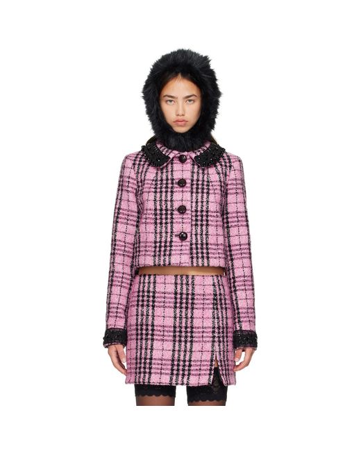 Anna Sui Red Plaid Beaded Jacket
