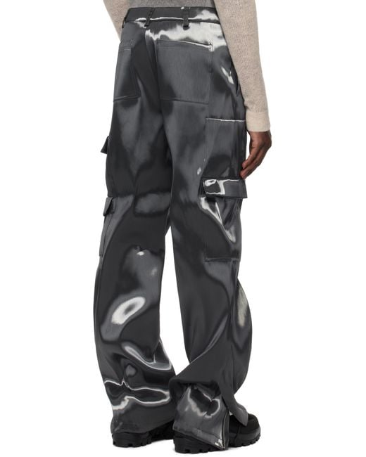 HELIOT EMIL Black Liquid Metal Cargo Pants for men