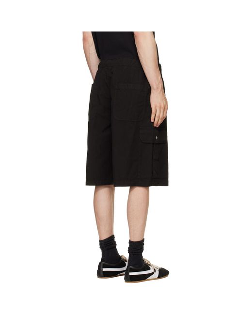 Palm Angels Black Curved Logo Loose Cargo Shorts for men