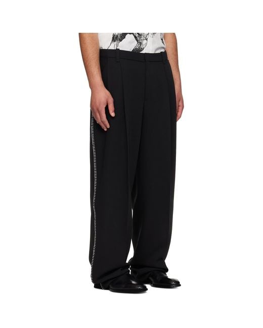 HUGO Black Pleat-Front Whipstitch Detail Trousers for men