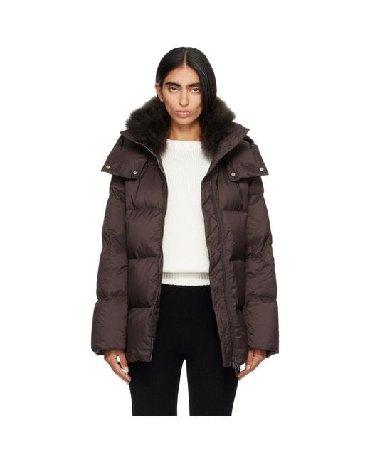 Yves Salomon Black Waterproof Technical Lambswool Trim A-Line Down Jacket