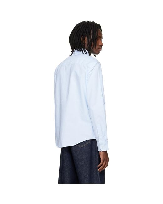 AMI White Classic Long Sleeve Button-Down Collar Embroidered Adc Shirt for men