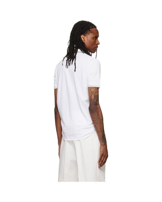 Boss White Contrast-Tipped Cotton Piqué Polo for men