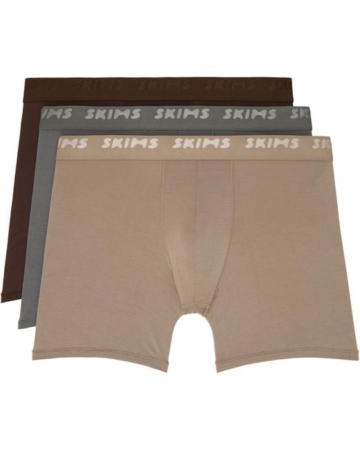 Skims Natural Three-Pack Stretch 5 Boxer Briefs for men