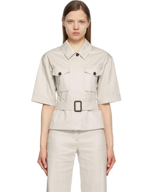 Max Mara Cotton Beige Rea Belted Shirt in Natural | Lyst