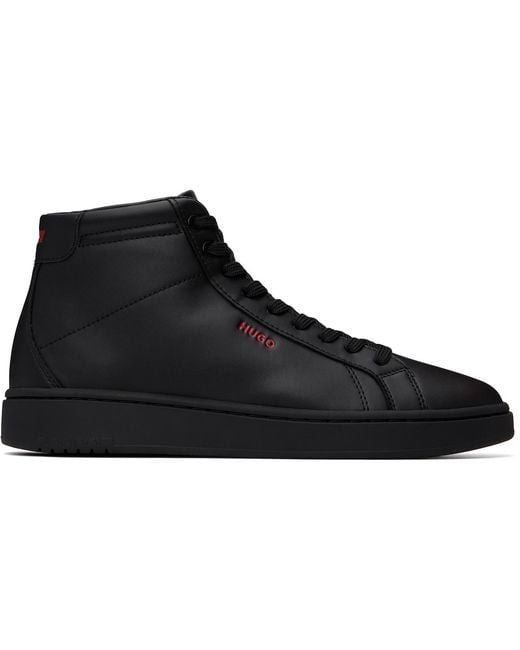 HUGO Black Faux-Leather High-Top Sneakers for men