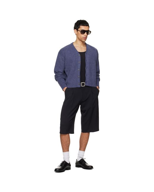 TONYWACK Blue Brushed Mohair V-Neck Cardigan for men