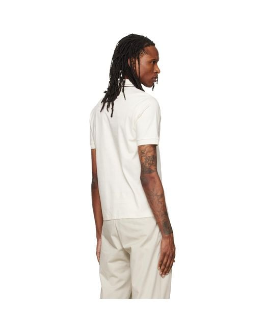 Boss White Off- Striped Collar Slim-Fit Cotton Polo for men