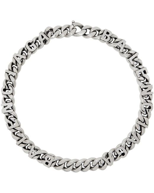 Balenciaga Metallic Gunmetal Chain Logo Necklace