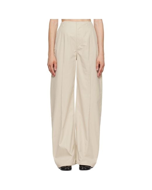 MM6 by Maison Margiela Natural Off- Light Cotton Twill Wide-Leg Trousers