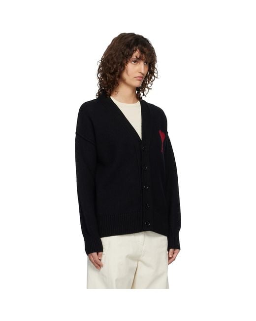 AMI Black Wool Ami De Coeur Cardigan