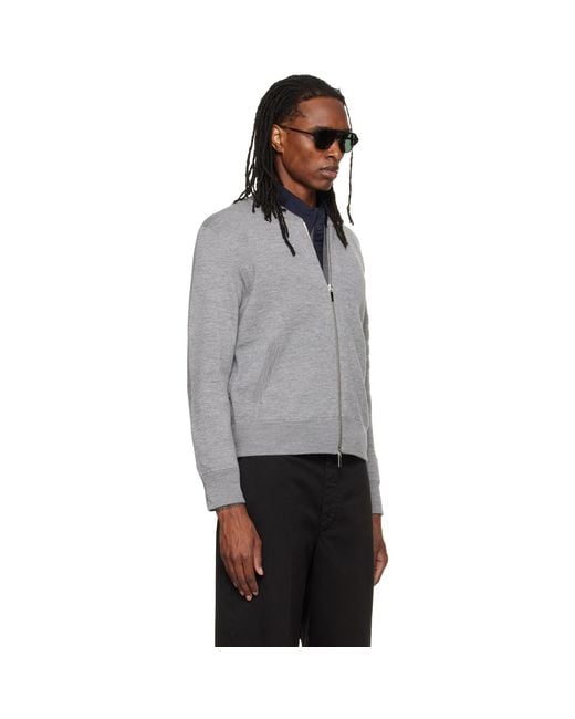 Thom Browne Gray Ottoman Milano Stitch 4-Bar Bomber Jacket for men